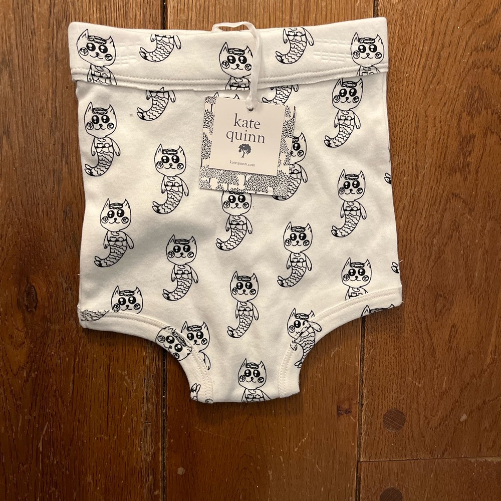 Kate Quinn White Diaper Cover with Mermaid cat